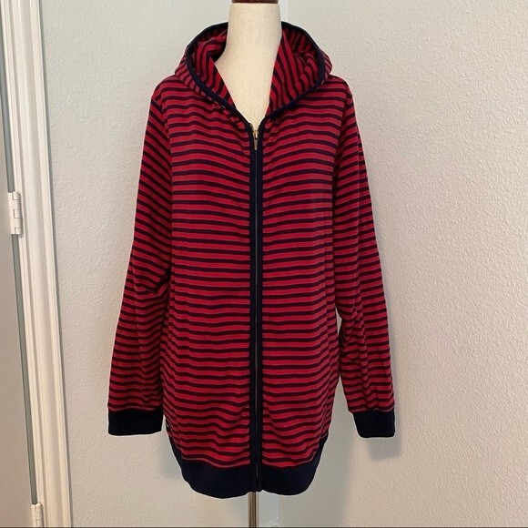 NWOT  Ralph Lauren Navy Red Stripe Nautical Zip Front Hoodie Sweatshirt Size 1X - Picture 1 of 13